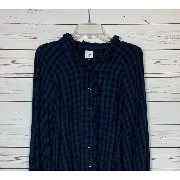 CAbi Women's M Medium Blue Black Aberdeen Shirt #3961 Buffalo Plaid Button Top - Picture 2 of 12